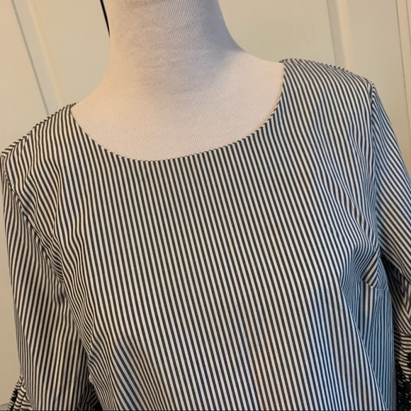 Nina Leonard Stripe Print Crochet Bell Sleeve Shift Dress - Picture 4 of 14